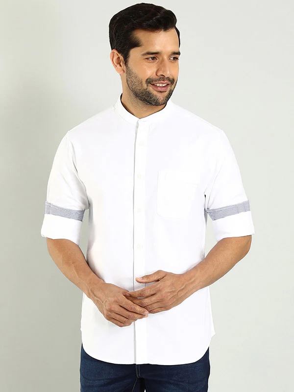 Indian Terrain Men's Regular Fit Full Sleeve Solid White Shirt